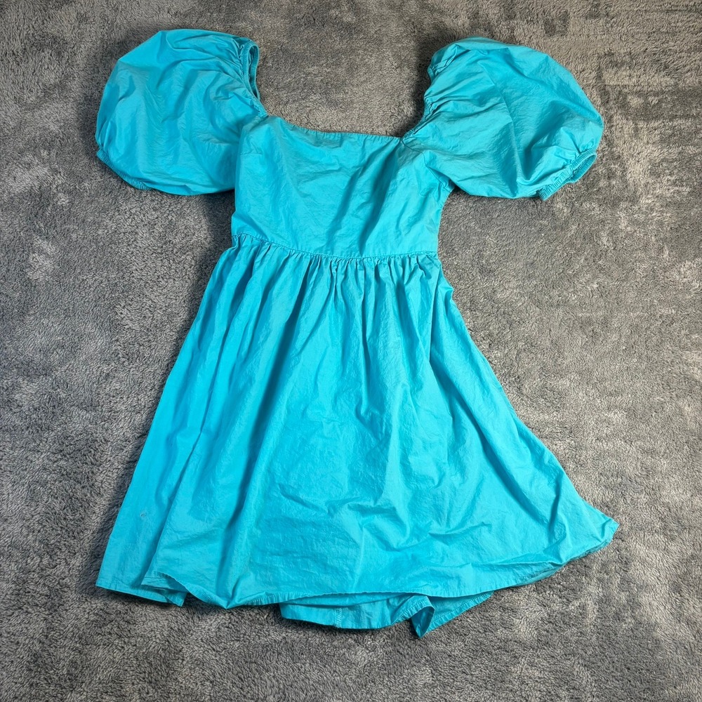 A New Day Womens Small Blue Puff Sleeve Square Neck Babydoll Mini Dress